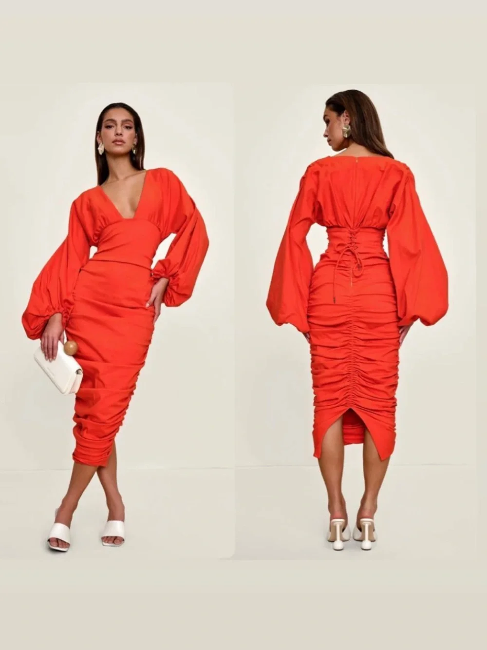 ANDREA IYAMAH Long Sleeve V-Neck Ruched Dress, can fit small-medium - Picture 7 of 16